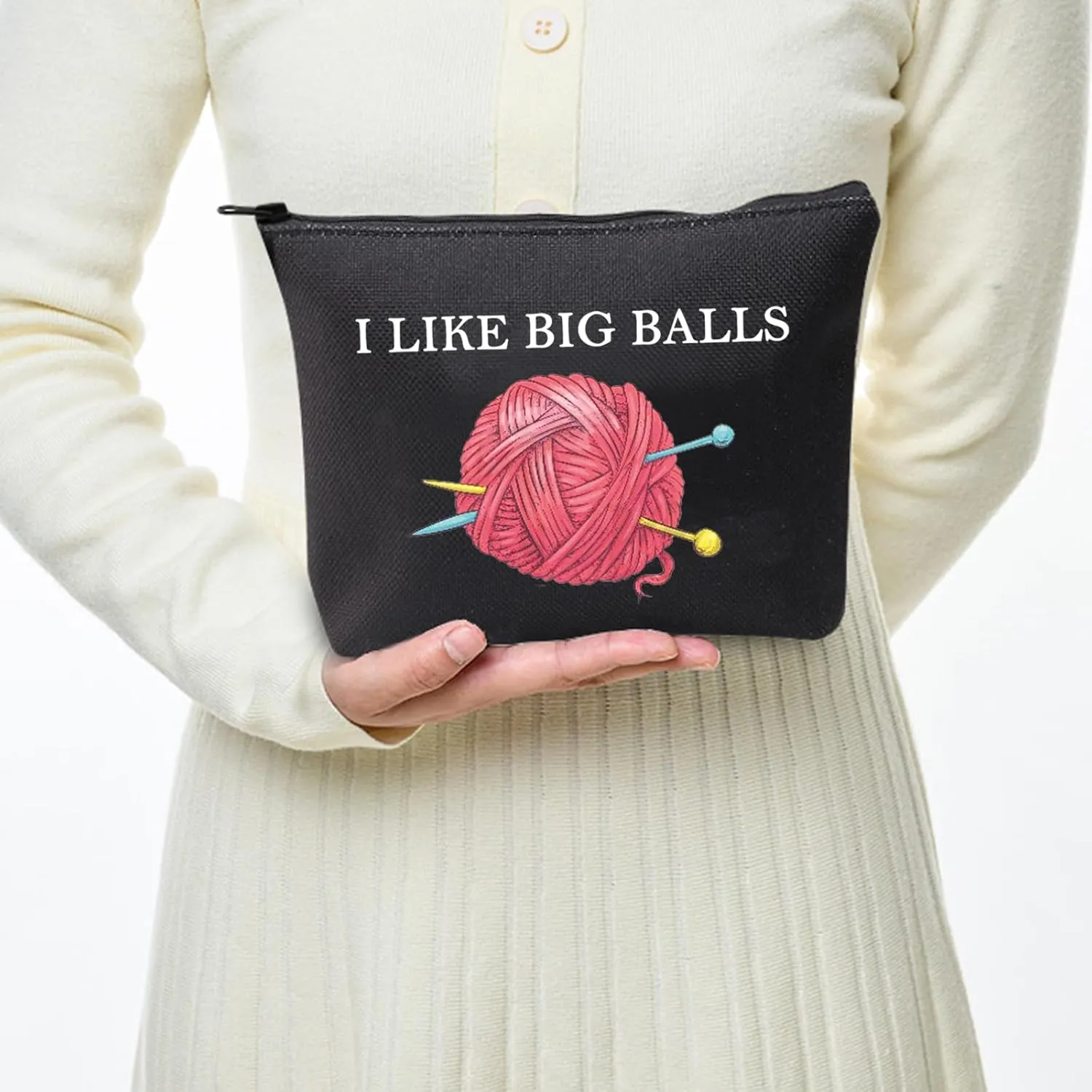 JXGZSO Crochet Supplies Knitting Project Bag - I Like Big Balls Make Up Bag Funny Knitting Gift For Knitter (Black)