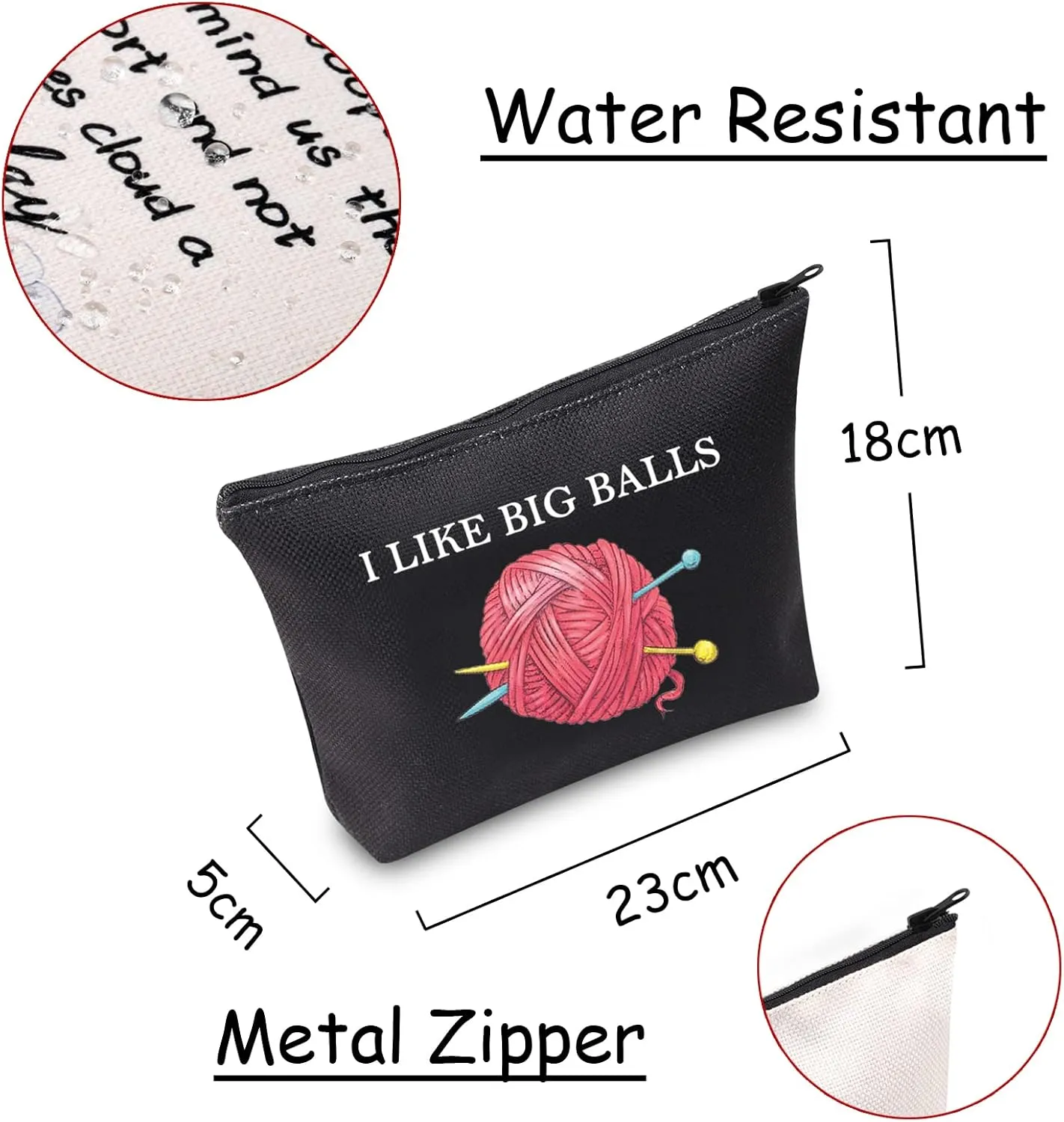 JXGZSO Crochet Supplies Knitting Project Bag - I Like Big Balls Make Up Bag Funny Knitting Gift For Knitter (Black)