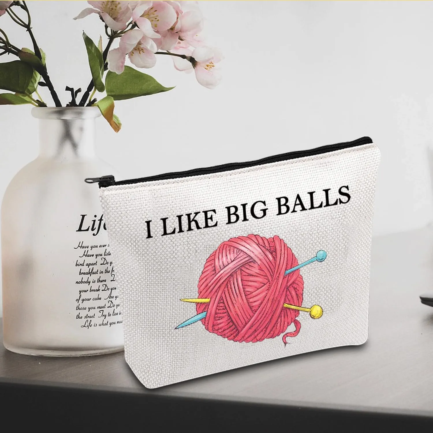 JXGZSO Crochet Supplies Knitting Project Bag - I Like Big Balls Make Up Bag Funny Knitting Gift