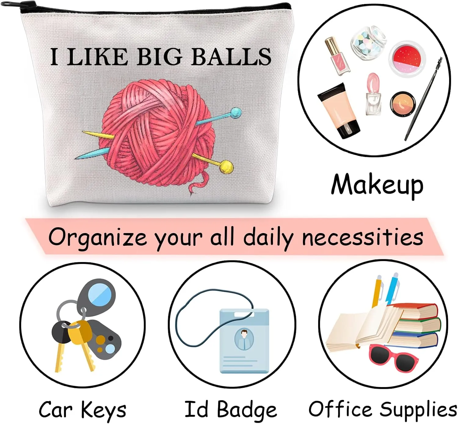 JXGZSO Crochet Supplies Knitting Project Bag - I Like Big Balls Make Up Bag Funny Knitting Gift