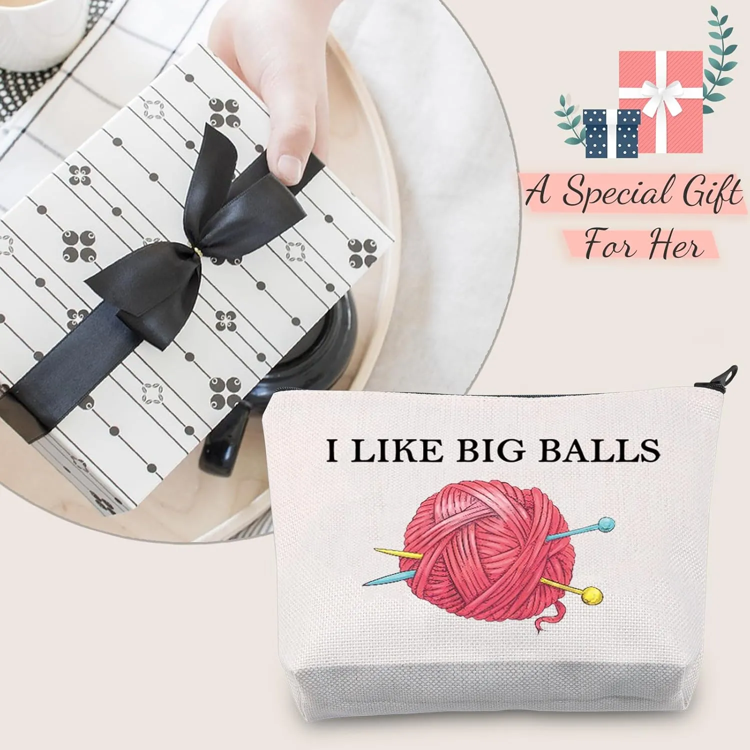 JXGZSO Crochet Supplies Knitting Project Bag - I Like Big Balls Make Up Bag Funny Knitting Gift