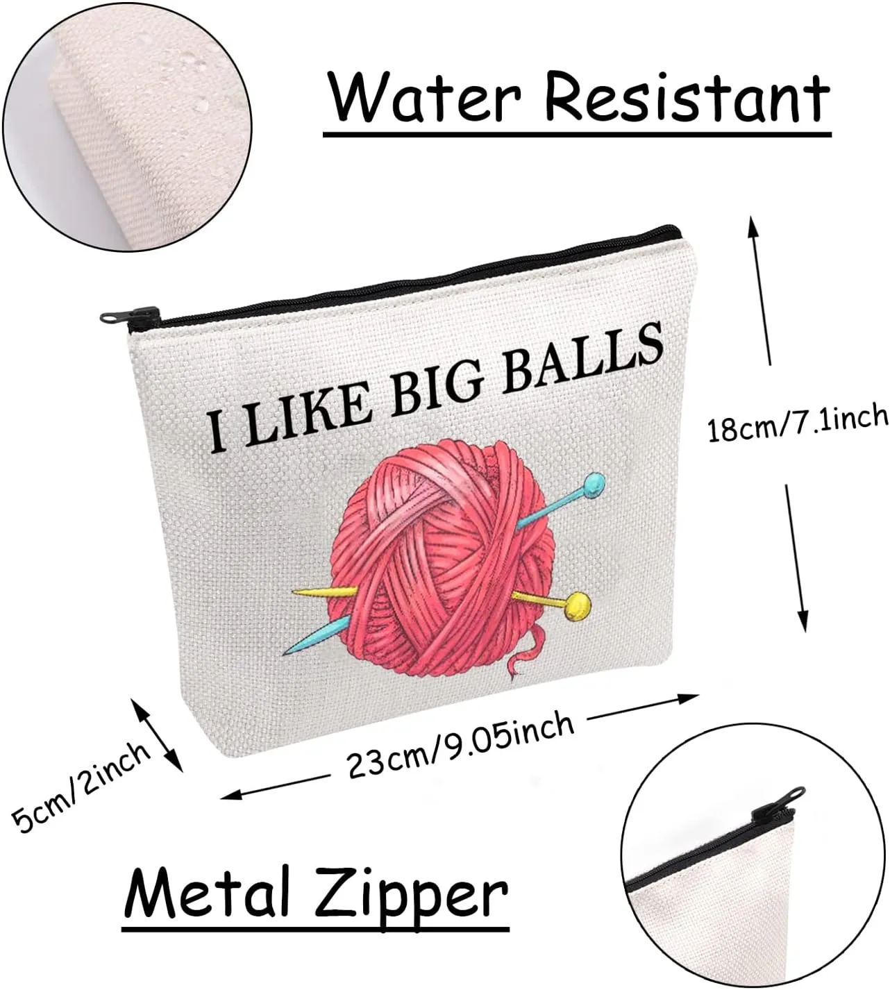 JXGZSO Crochet Supplies Knitting Project Bag - I Like Big Balls Make Up Bag Funny Knitting Gift