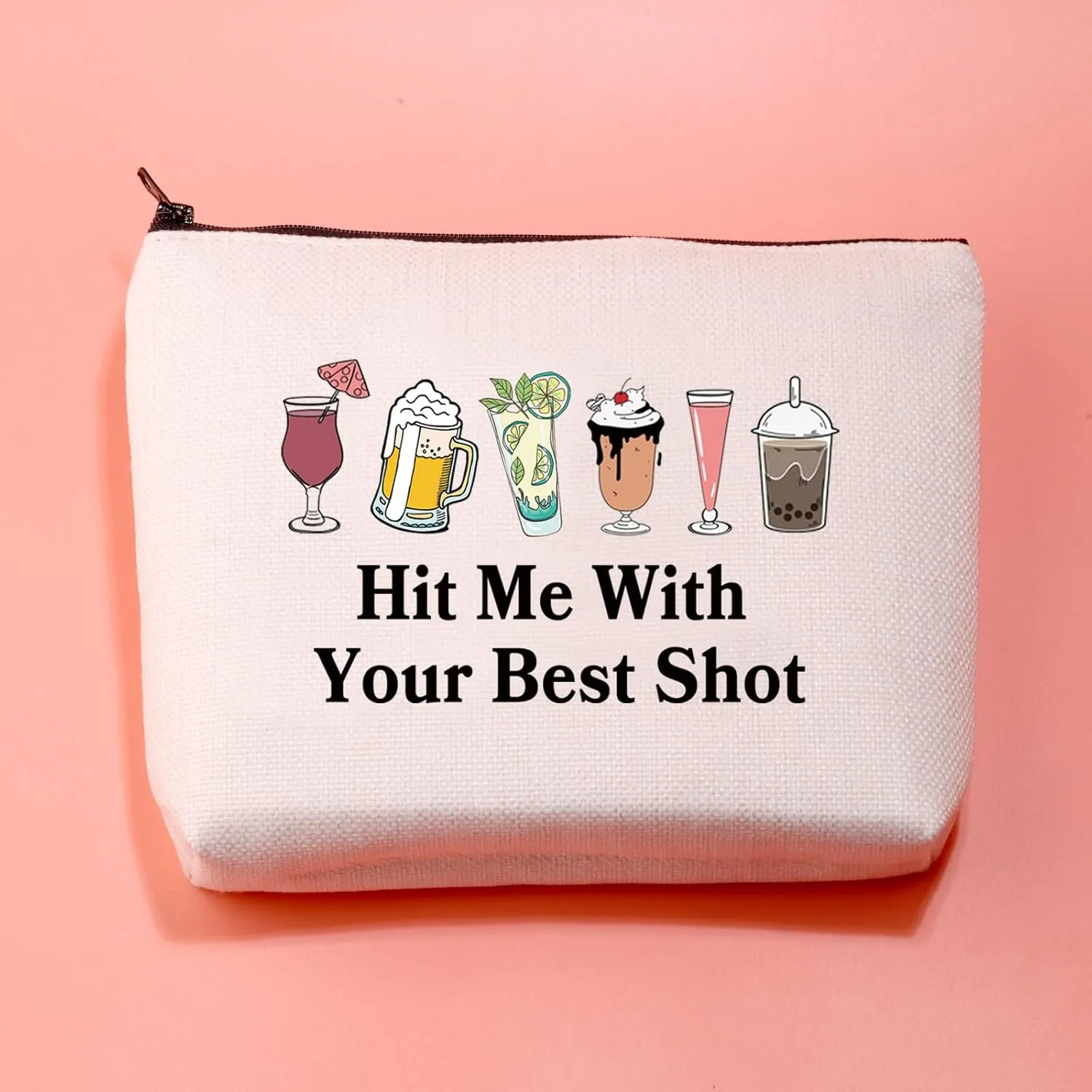 JXGZSO Funny Bartender Travel Kit Bag Margarita Makeup Zipper Bag Hit Me With Your Beat Shot Drinking Humor Gift