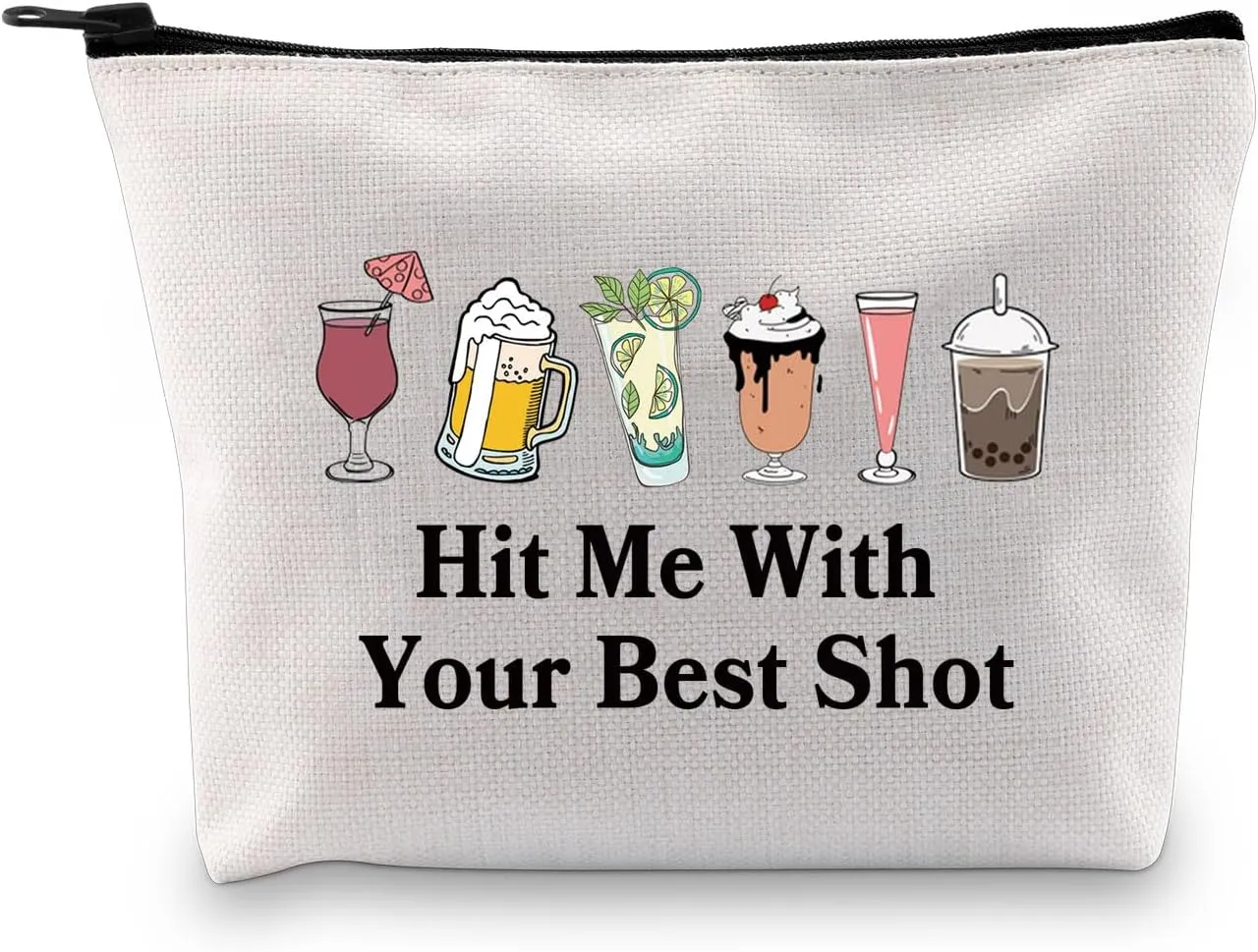 JXGZSO Funny Bartender Travel Kit Bag Margarita Makeup Zipper Bag Hit Me With Your Beat Shot Drinking Humor Gift