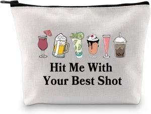 JXGZSO Funny Bartender Travel Kit Bag Margarita Makeup Zipper Bag Hit Me With Your Beat Shot Drinking Humor Gift