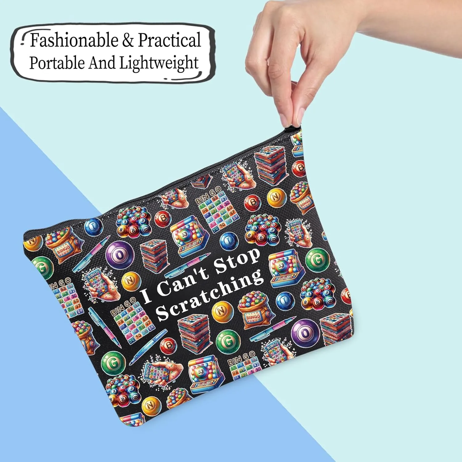 JXGZSO Funny Lottery Scratching Gift I Can't Stop Scratching Makeup Bag Casino Scratch Off Bag Scratch Ticket Gift For Casino Lover Lottery player (Lotto ticket Bag Black)