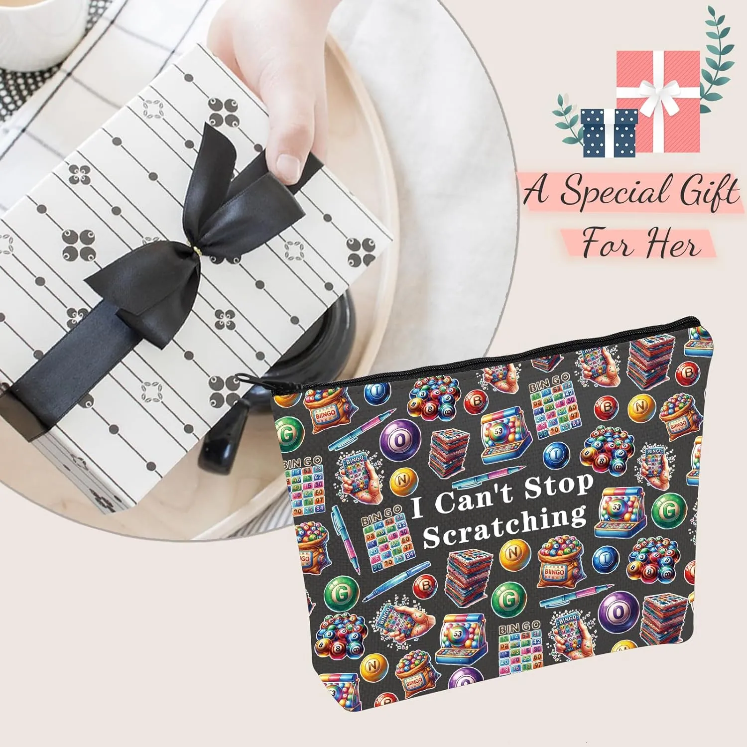 JXGZSO Funny Lottery Scratching Gift I Can't Stop Scratching Makeup Bag Casino Scratch Off Bag Scratch Ticket Gift For Casino Lover Lottery player (Lotto ticket Bag Black)