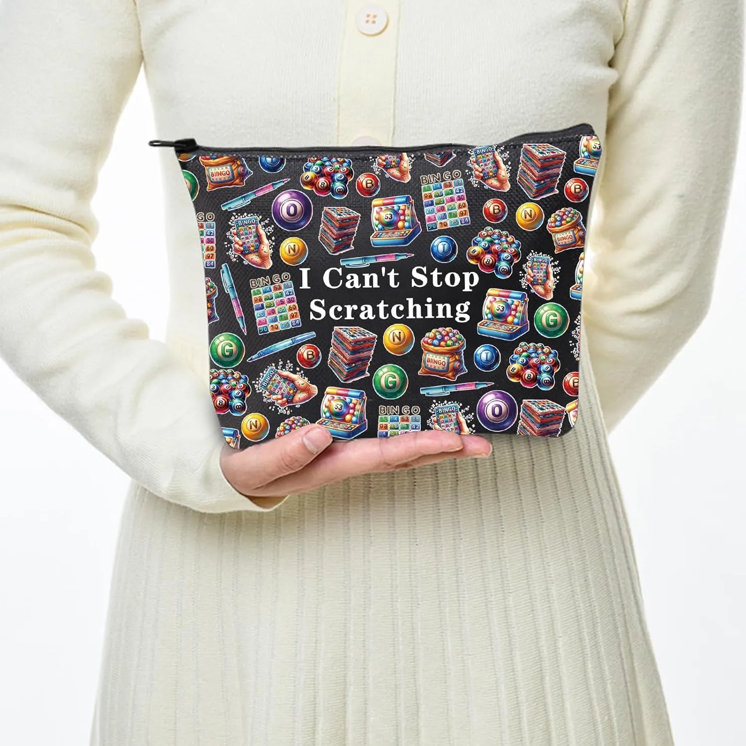 JXGZSO Funny Lottery Scratching Gift I Can't Stop Scratching Makeup Bag Casino Scratch Off Bag Scratch Ticket Gift For Casino Lover Lottery player (Lotto ticket Bag Black)