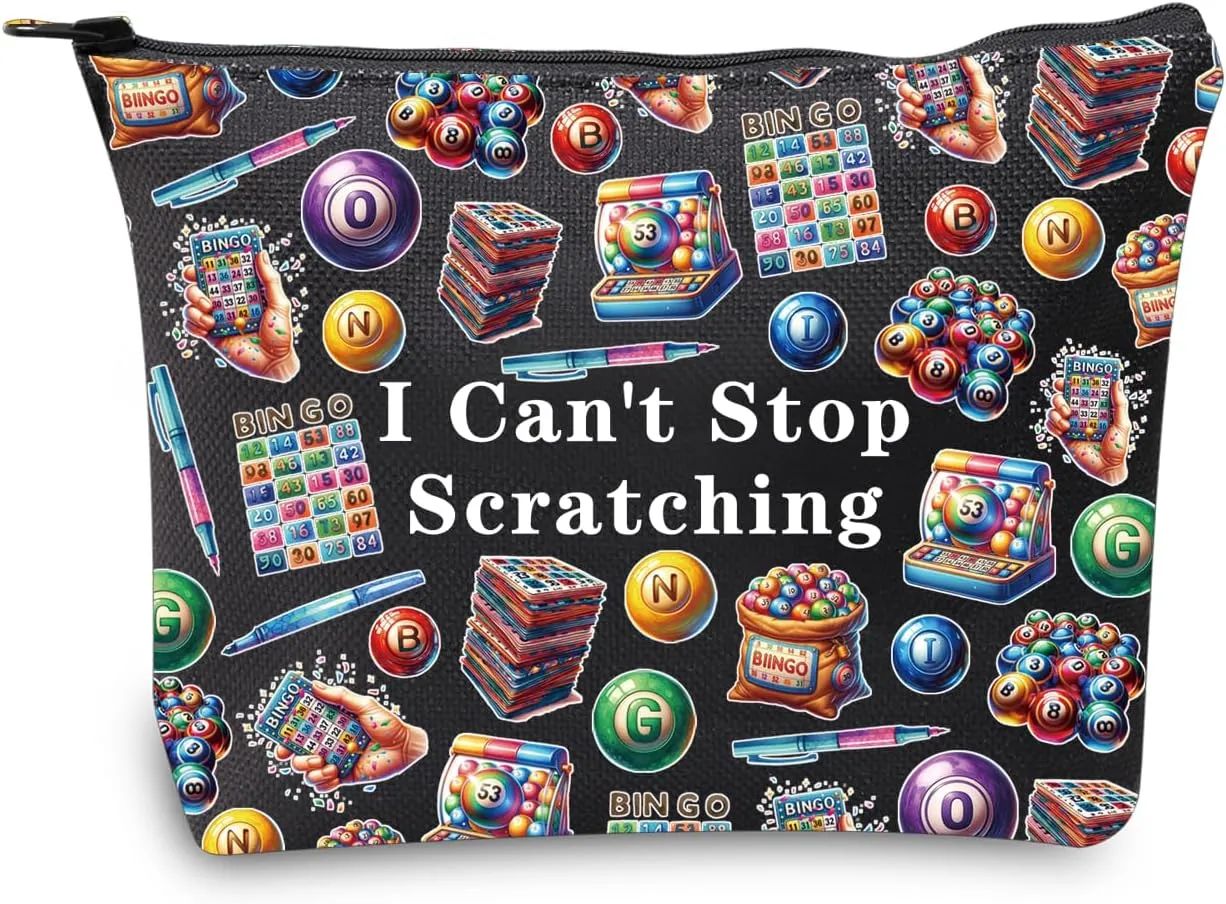 JXGZSO Funny Lottery Scratching Gift I Can't Stop Scratching Makeup Bag Casino Scratch Off Bag Scratch Ticket Gift For Casino Lover Lottery player (Lotto ticket Bag Black)