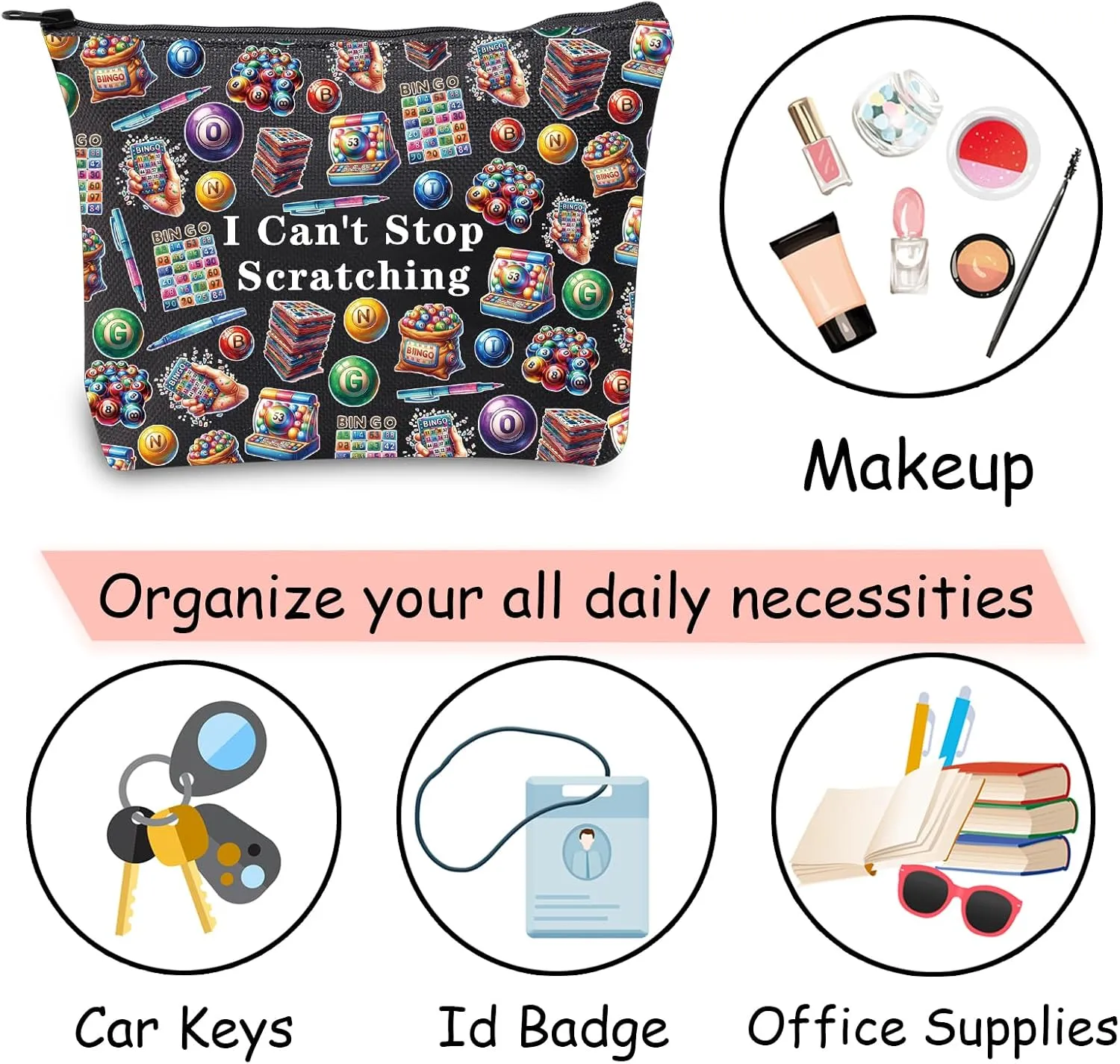 JXGZSO Funny Lottery Scratching Gift I Can't Stop Scratching Makeup Bag Casino Scratch Off Bag Scratch Ticket Gift For Casino Lover Lottery player (Lotto ticket Bag Black)