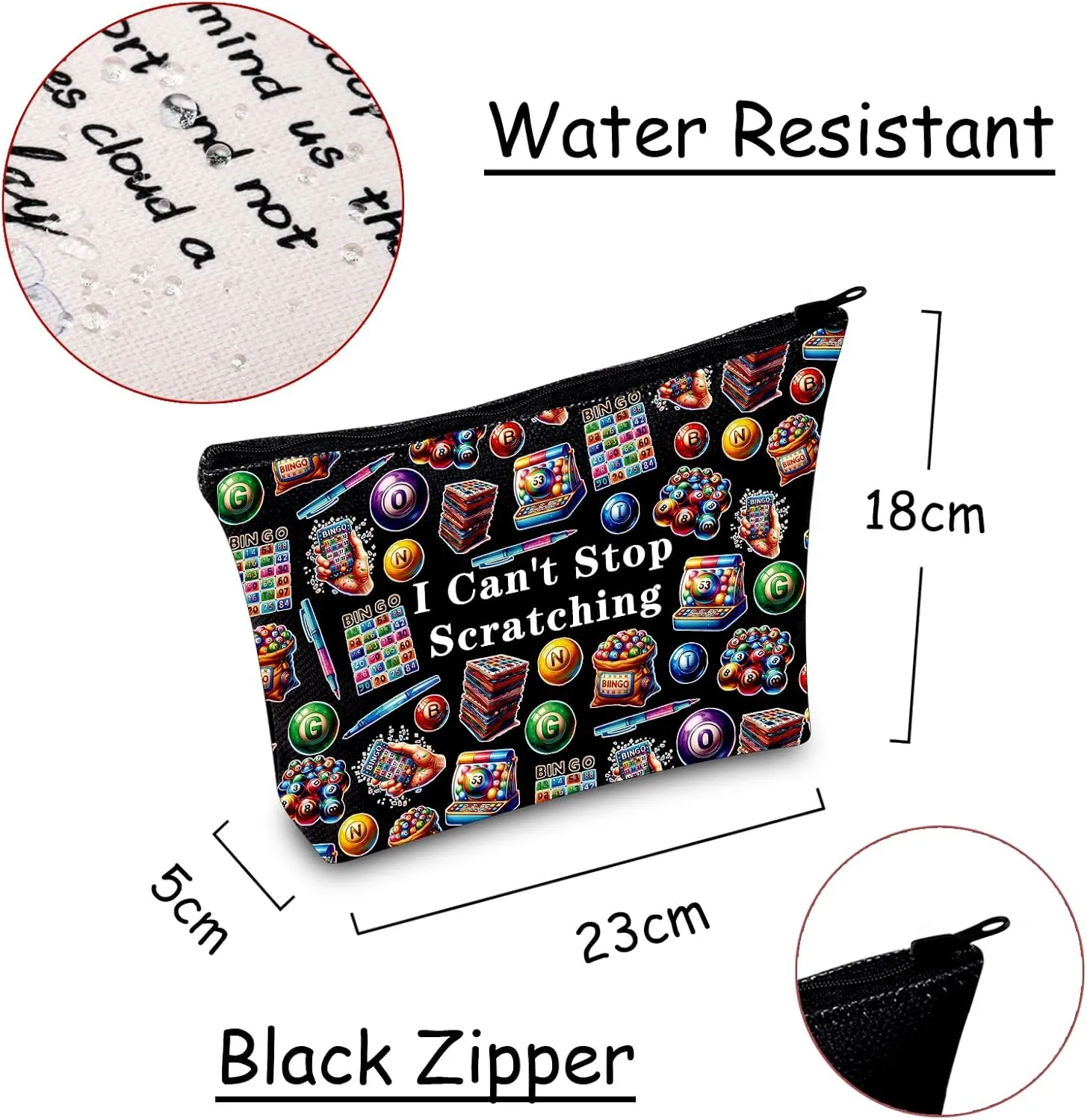 JXGZSO Funny Lottery Scratching Gift I Can't Stop Scratching Makeup Bag Casino Scratch Off Bag Scratch Ticket Gift For Casino Lover Lottery player (Lotto ticket Bag Black)