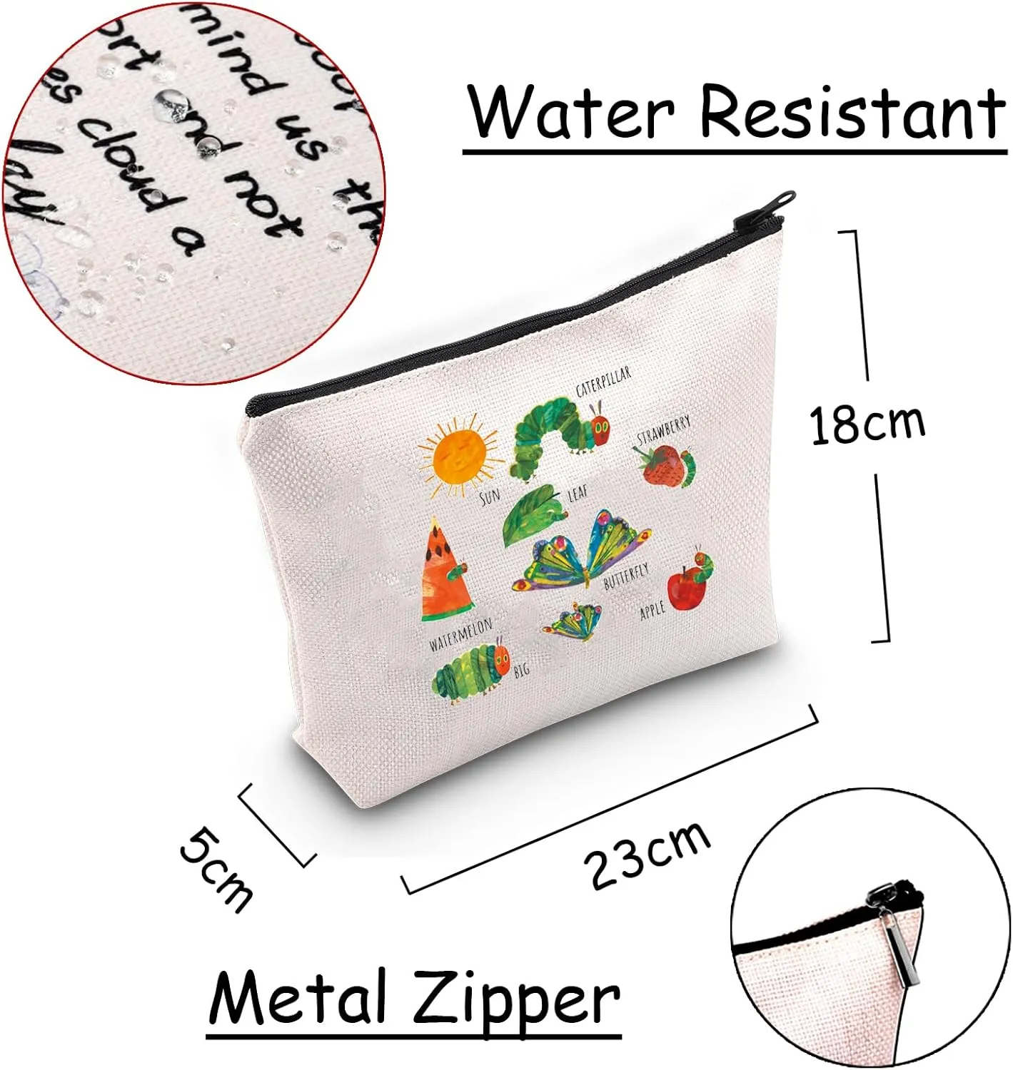 JXGZSO Funny Makeup Bag Rainbow Caterpillar Cosmetic Bag Caterpillar Inspired Gift Bookworm Gift