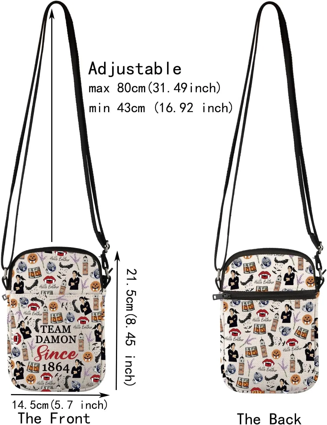 JXGZSO Funny Vampire Salvatore Brothers Gift Team Damon/Stefan Since 1864 Crossbody Bag TV Show Gift For Fans