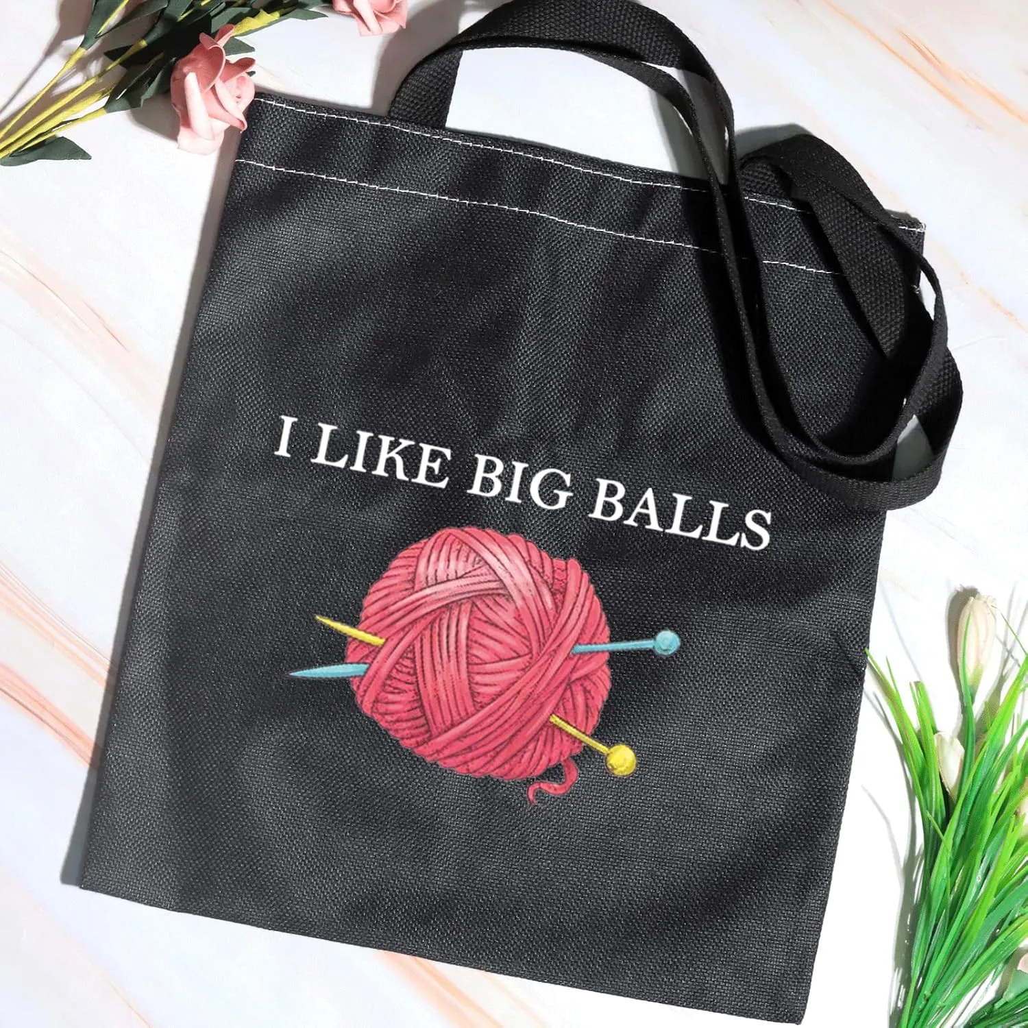 JXGZSO I Like Big Balls Knitting Project Bag, Multi-Purpose Bag, Cosmetic Bag, Black