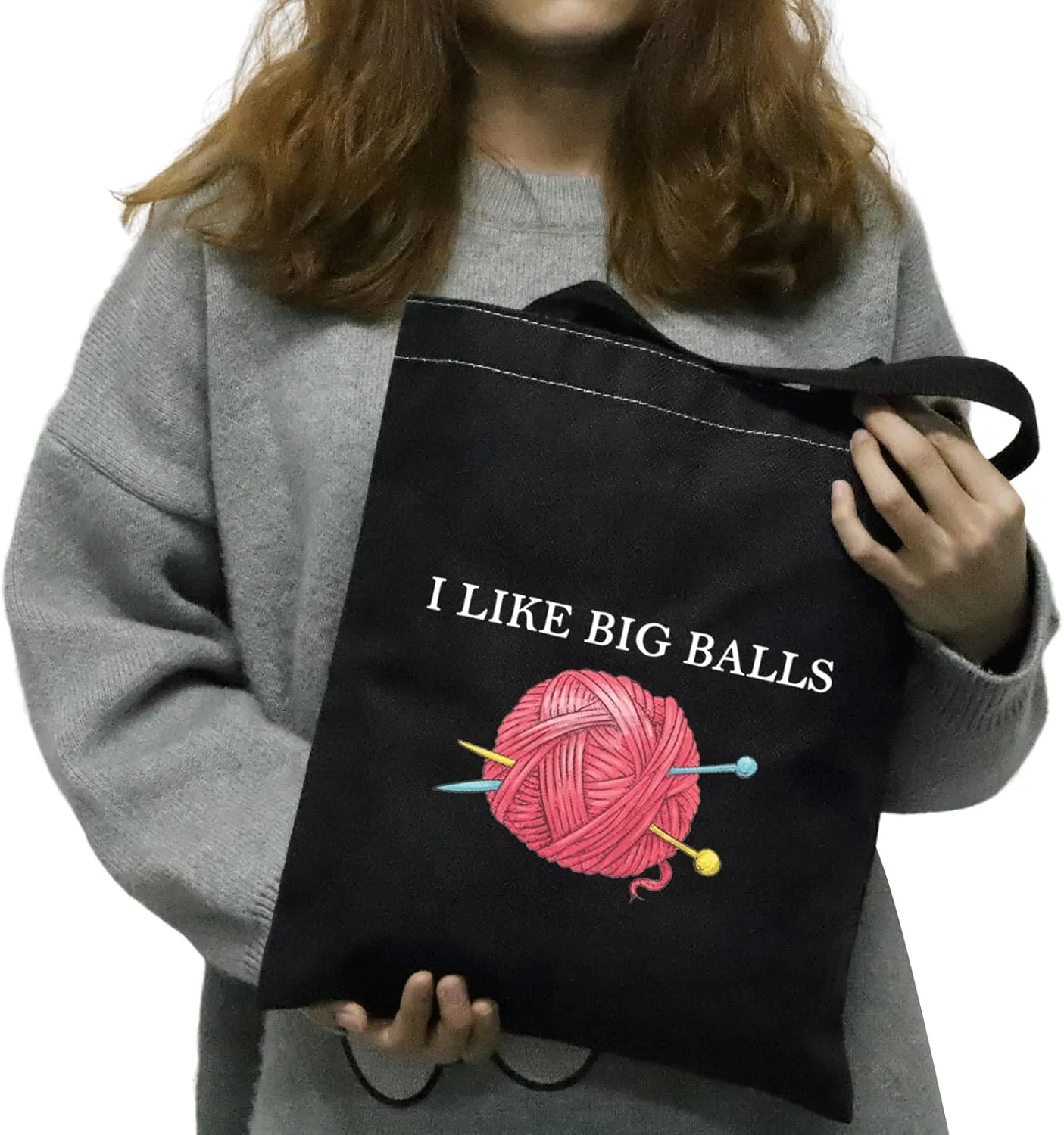 JXGZSO I Like Big Balls Knitting Project Bag, Multi-Purpose Bag, Cosmetic Bag, Black