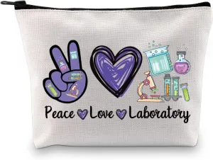 JXGZSO Lab Technician Makeup Bag Gift For Science Lovers Peace Love Laboratory Cosmetic Bag Biology Teacher Gift