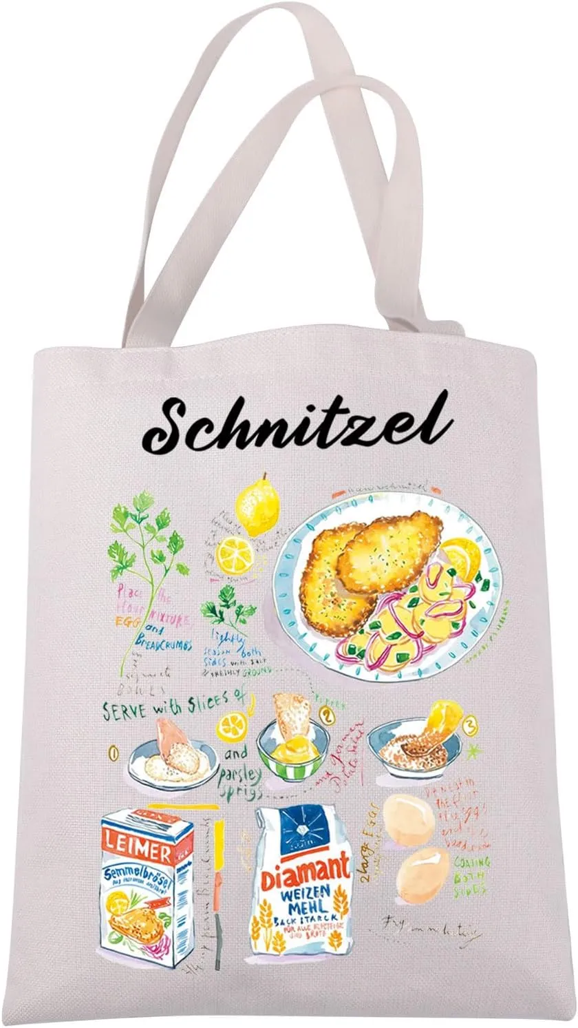 JXGZSO Schnitzel Recipe Tote Bag German Food Lover Gift Austrian Schnitzel Food Shoulder Bag Foodie Gift Schnitzel Merch