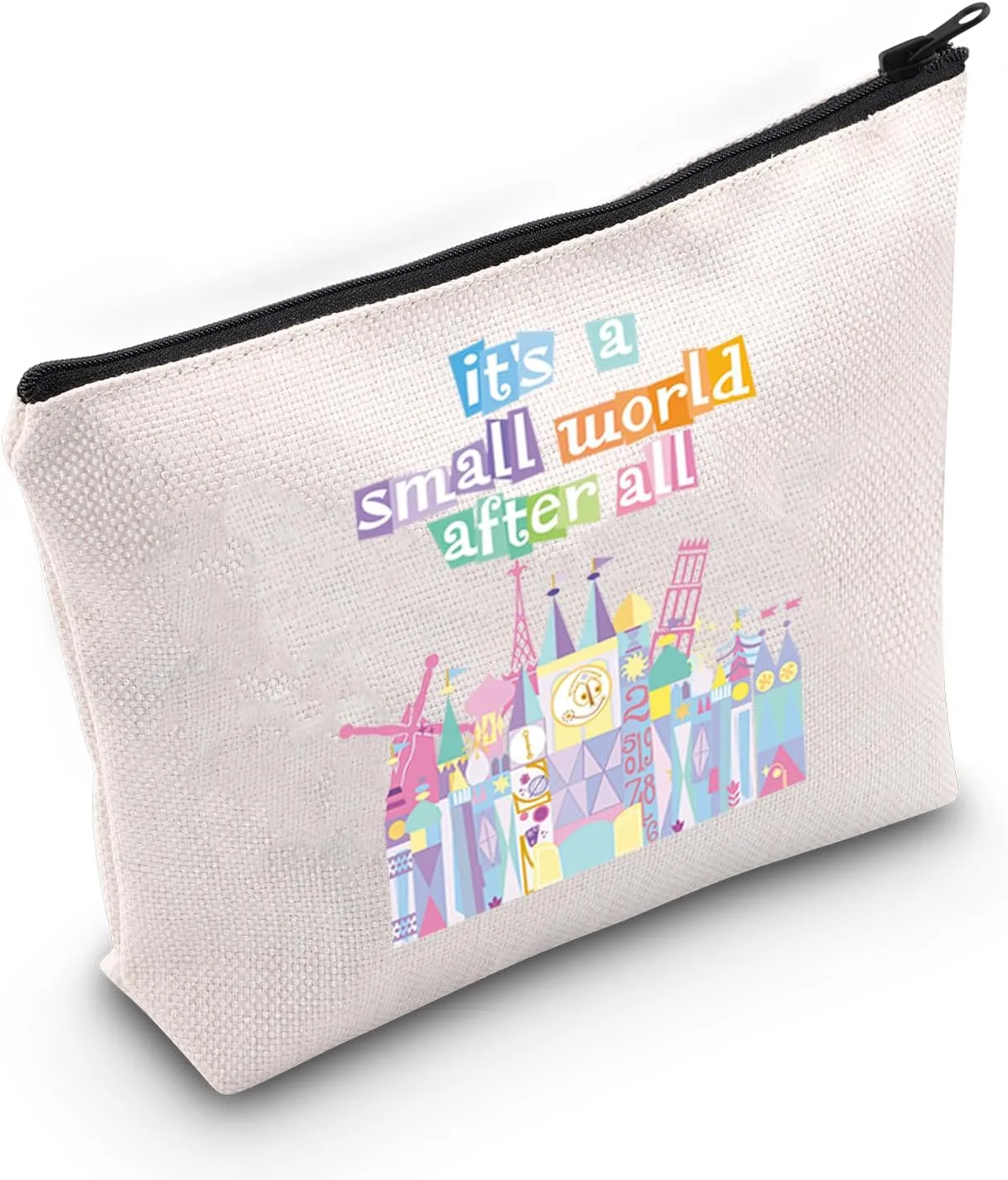 JXGZSO Theme Park Makeup Bag It's A Small World After All Magic Kingdom Cosmetic Bag Travel Collectible Gift Fairyland Pouch