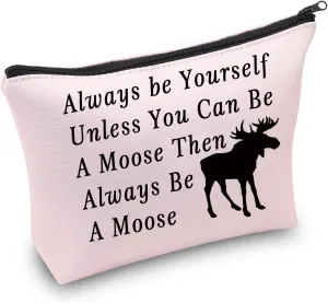 JYTAPP Moose Lover Makeup Bag Always Be Yourself Unless You Can Be A Moose Themed Zipper Bag Animal Lover Gift (pink)