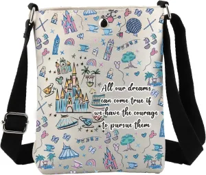 JYTAPP Vacation Travel Gift Faily Cartoon Tales Fan Crossbody Bag All Our Dreams Can Come True Magic Castle Park Merchandise