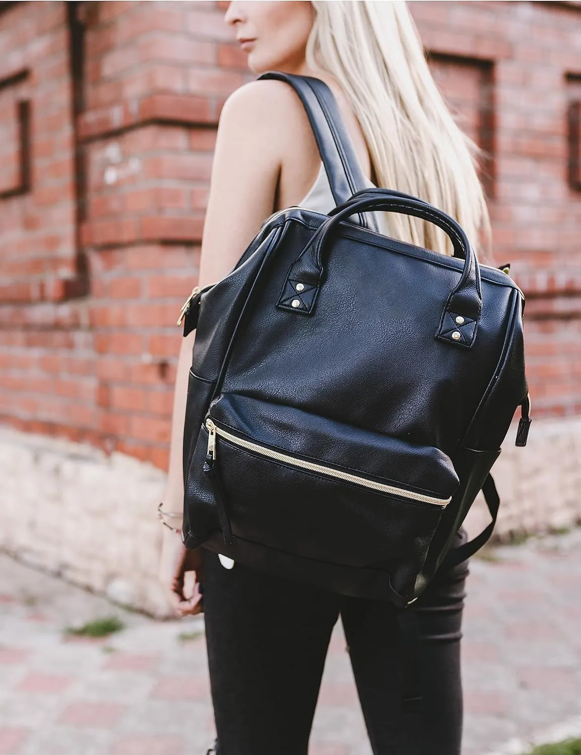 Kah&Kee Leather Backpack for Women and Men 15-inch Laptop Bag | Teacher Professional, Diaper Bag Backpack, Ideal for Work, School, Nurse, College & Travel (Black, Medium)