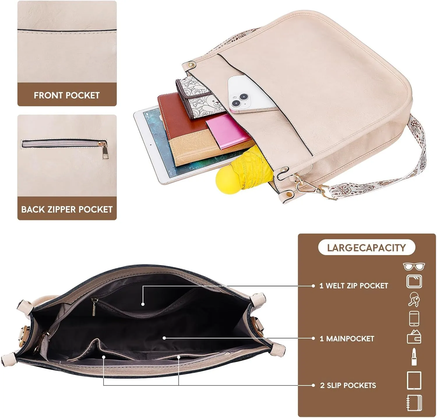 Kamo Crossbody Bags for Women Trendy Fashion Shoulder Bag Hobo Handbags Guitar Strap Purse with 2 Straps
