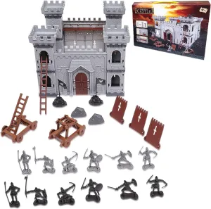 Kangkang Army Men, DIY Medieval Miniature Toy Castle Set, Contains Assemble Castle, Crash Car, 12 Plastic Soldiers