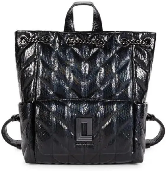 KARL LAGERFELD Paris Lafyette Quilted Leather Backpack (Black Gunmetal)
