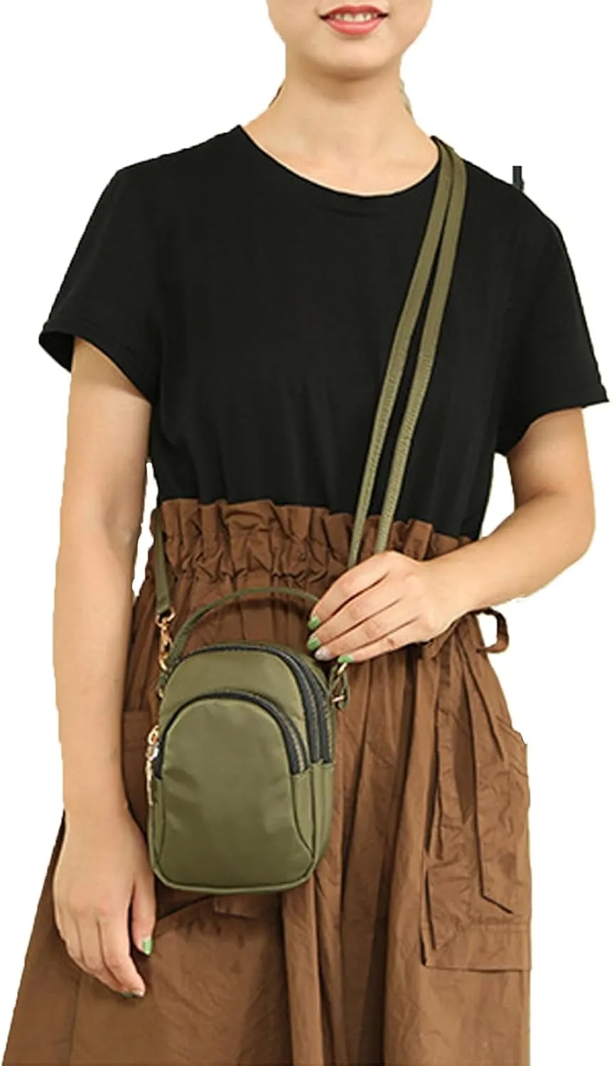 KARRESLY Small Crossbody Bag for Women Messenger Handbag Cell Phone Purses 3 Zipper Pockets Nylon Waterproof Shoulder Bag