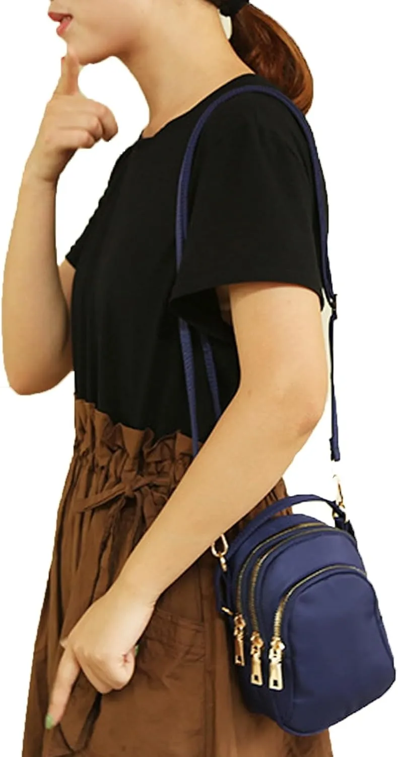 KARRESLY Small Crossbody Bag for Women Messenger Handbag Cell Phone Purses 3 Zipper Pockets Nylon Waterproof Shoulder Bag