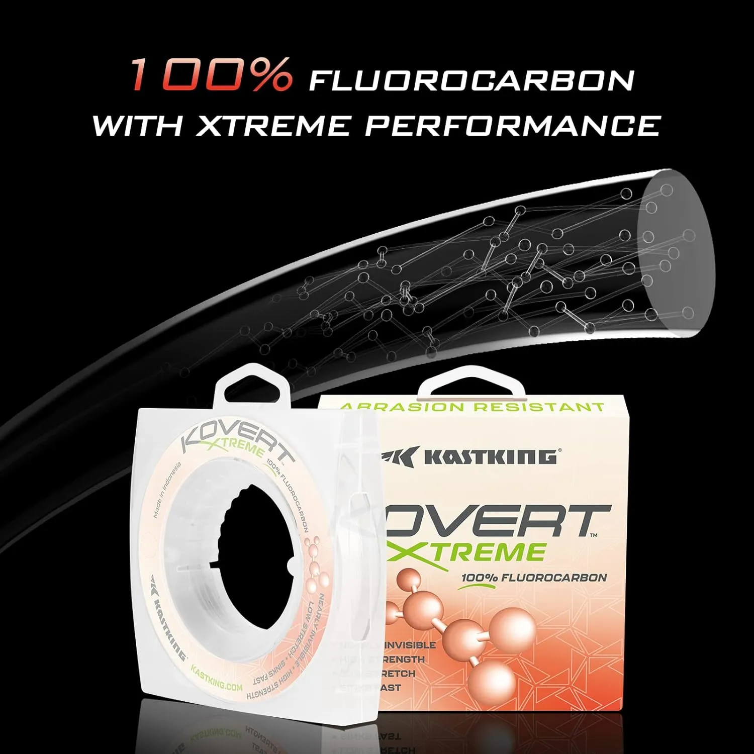 KastKing Kovert Xtreme 100% Fluorocarbon Fishing line, Fishing Leader, Extreme Clarity, Fast Sinking, Shock Resistant, Ultra-Low Visibility, High Abrasion Resistance, 25, 50, 200 YD Spools Available