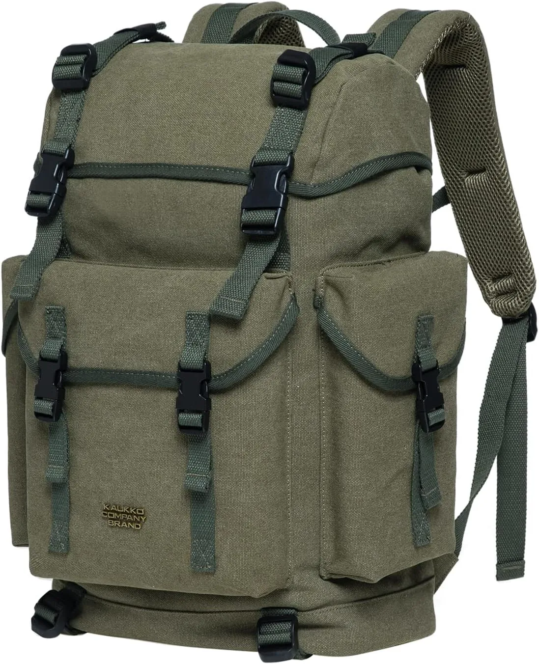 KAUKKO Vintage Casual polyster and Leather Rucksack Backpack(18-CANVAS ARMYGREEN)