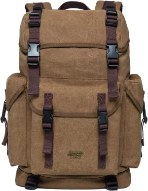 KAUKKO Vintage Casual polyster and Leather Rucksack Backpack(18-CANVAS KHAKI)