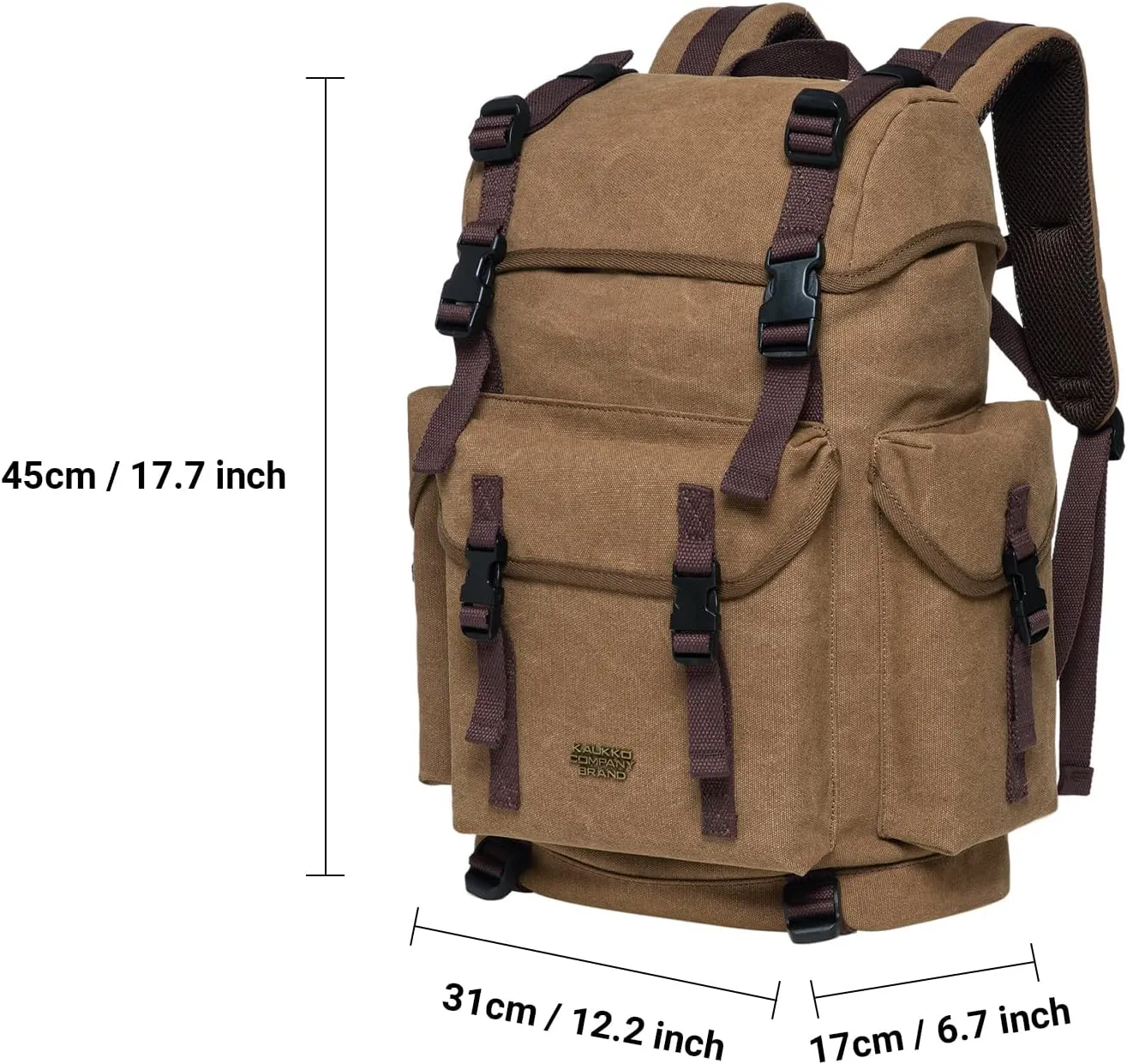 KAUKKO Vintage Casual polyster and Leather Rucksack Backpack(18-CANVAS KHAKI)
