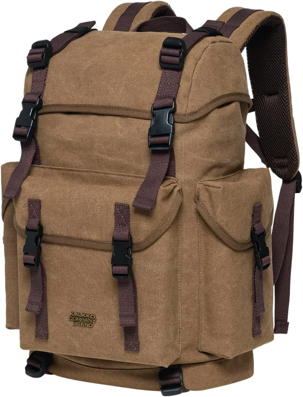 KAUKKO Vintage Casual polyster and Leather Rucksack Backpack(18-CANVAS KHAKI)