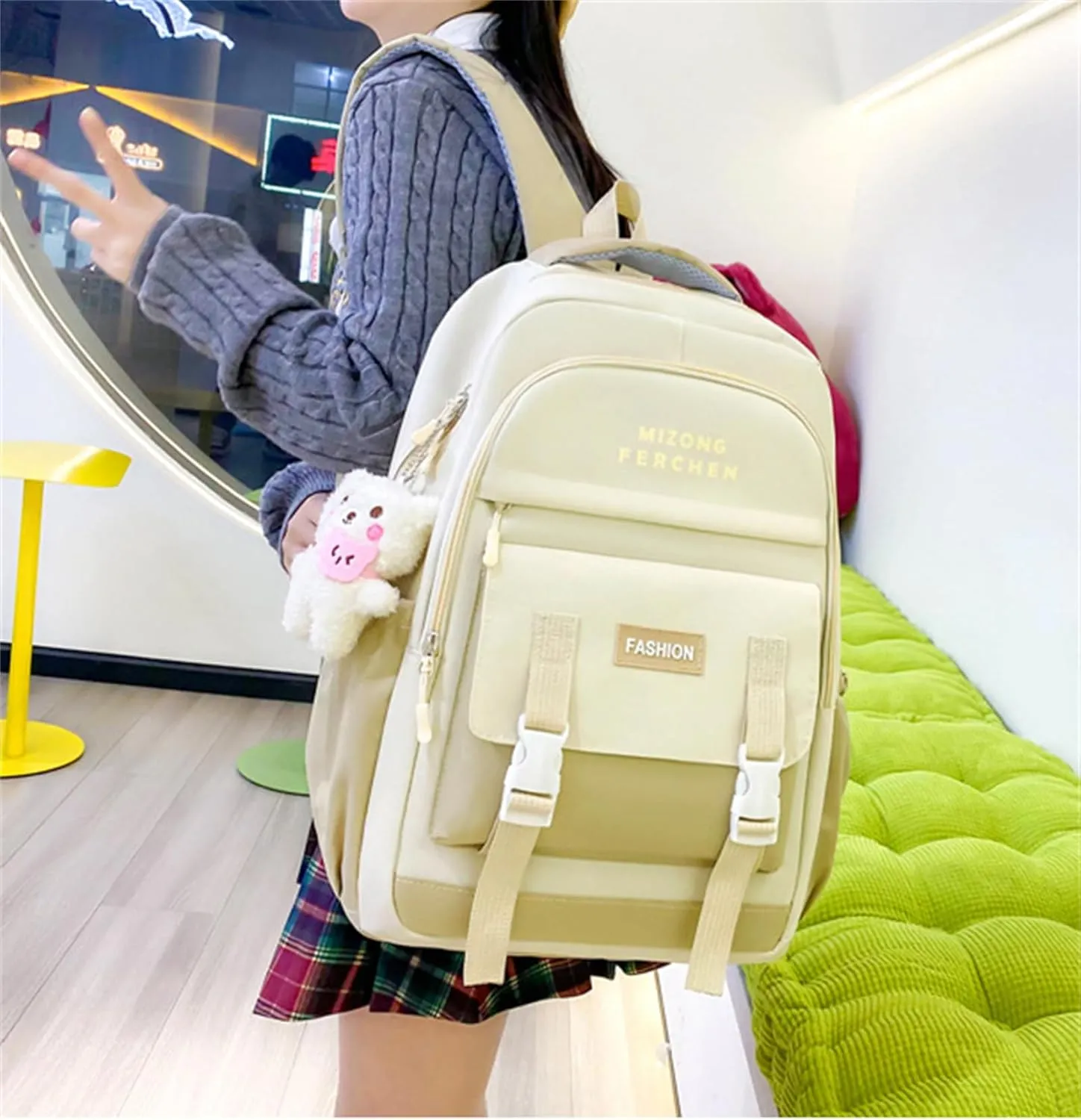 Kawaii Backpack Set 5Pcs School Bag with Cute Pendants Accessories for Teen Girls Boys Back to School Supplies Aesthetic Backpack Shoulder Tote Bags Daypack
