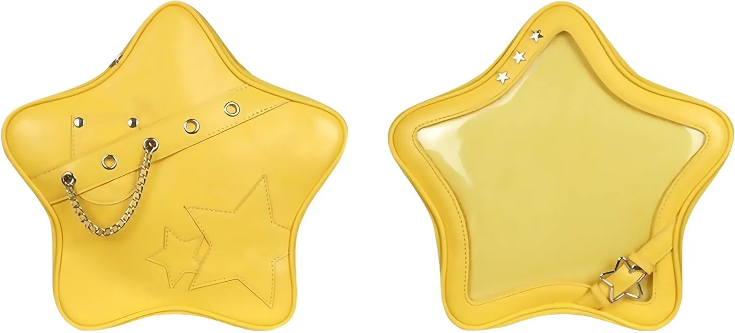 Kawaii Ita Bag Backpack Star Pins Display Crossbody Bag with Insert Y2k Aesthetic Cute Handbag for Anime Comic Con (Yellow)