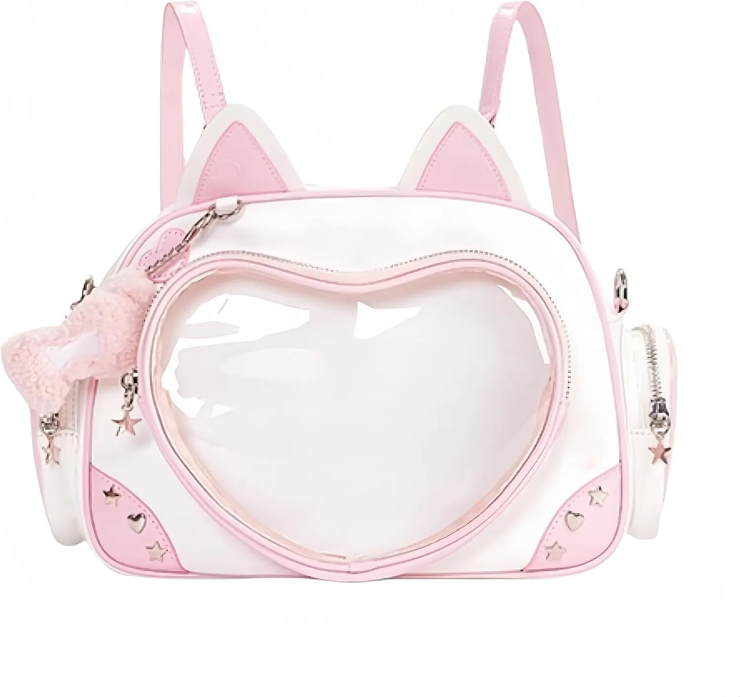 Kawaii Ita Bag Cat Pin Backpack Shoulder Crossbody Bag for Miku Anime Heart Clear Layer with Insert