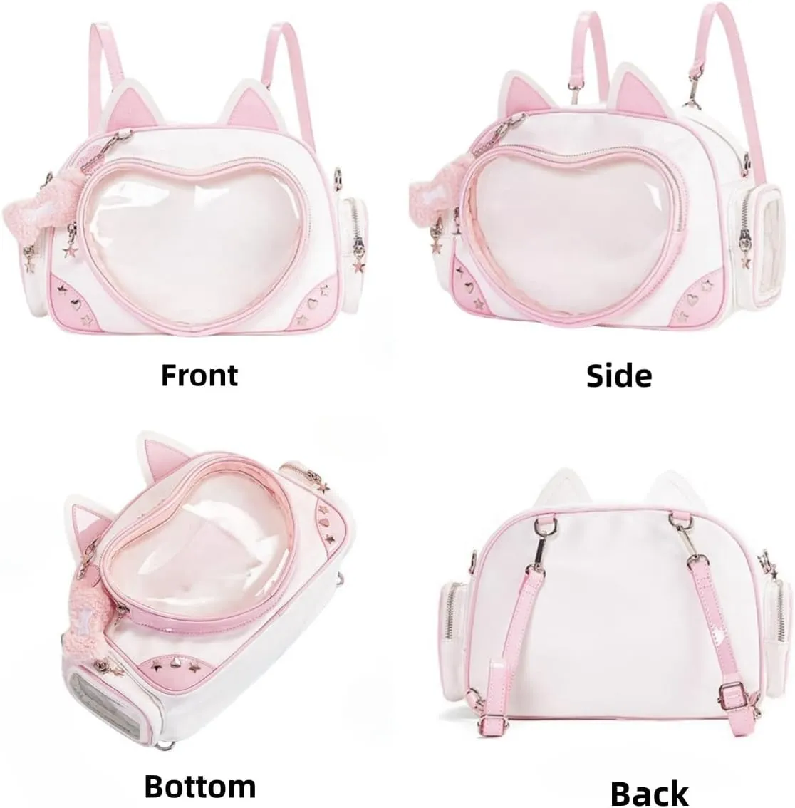 Kawaii Ita Bag Cat Pin Backpack Shoulder Crossbody Bag for Miku Anime Heart Clear Layer with Insert