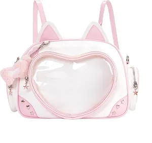 Kawaii Ita Bag Cat Pin Backpack Shoulder Crossbody Bag for Miku Anime Heart Clear Layer with Insert