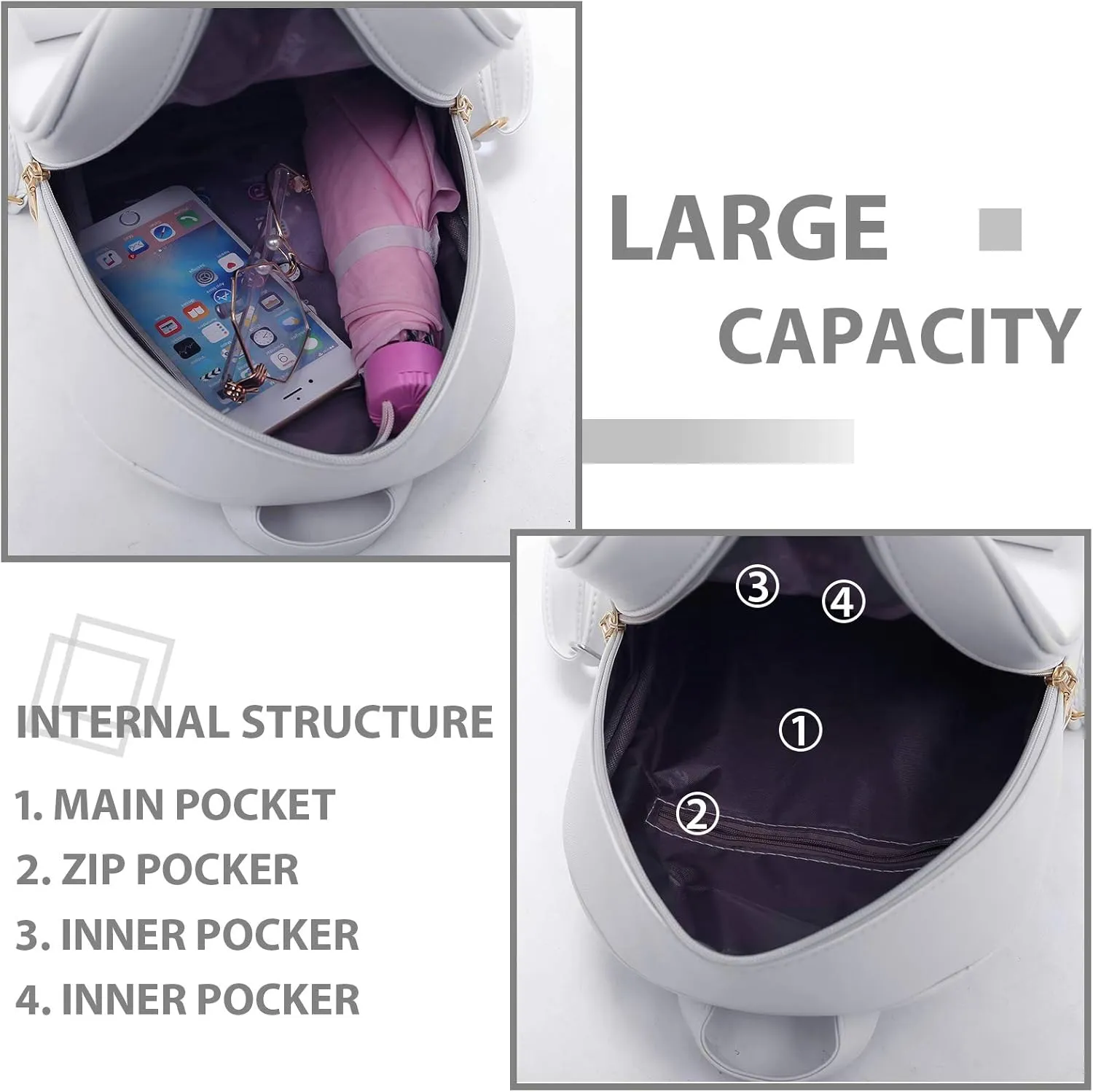 K.E.J. Mini Backpack Bowknot Leather Backpack Purse 3-PCS Cute Small Backpack for Women Ladies