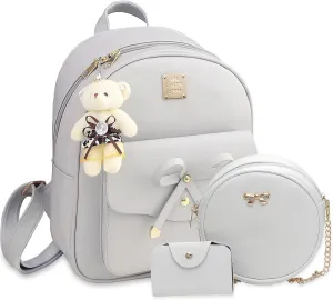 K.E.J. Mini Backpack Bowknot Leather Backpack Purse 3-PCS Cute Small Backpack for Women Ladies
