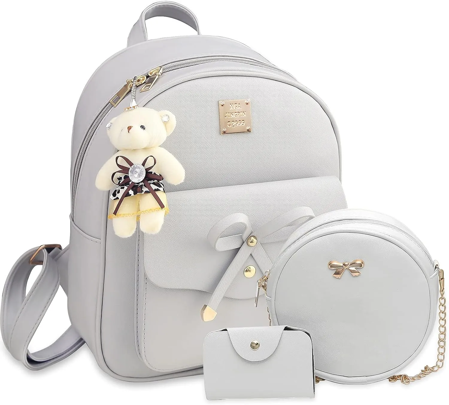 K.E.J. Mini Backpack Bowknot Leather Backpack Purse 3-PCS Cute Small Backpack for Women Ladies