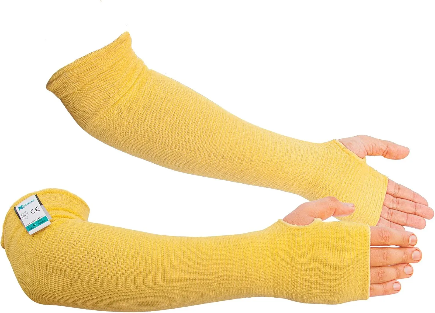 Kezzled- Protective Arm Sleeves with Thumbhole, Cut/Scratch/Heat Resistant Arm sleeves with UV Protectors Abrasion Safety for Garden Kitchen Work – Yellow-18Inches Made with Kevlar by DuPont
