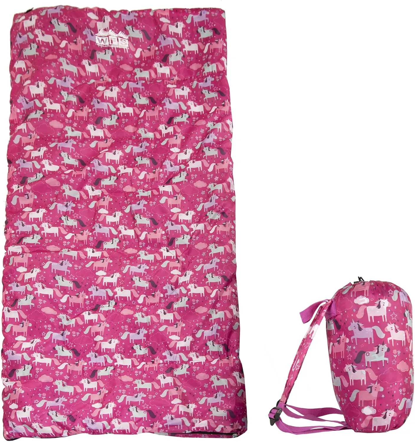 Kids 55" x 25" Unicorn 50 Degree Sleeping Bag with Backpack Stuff Sack, Pink