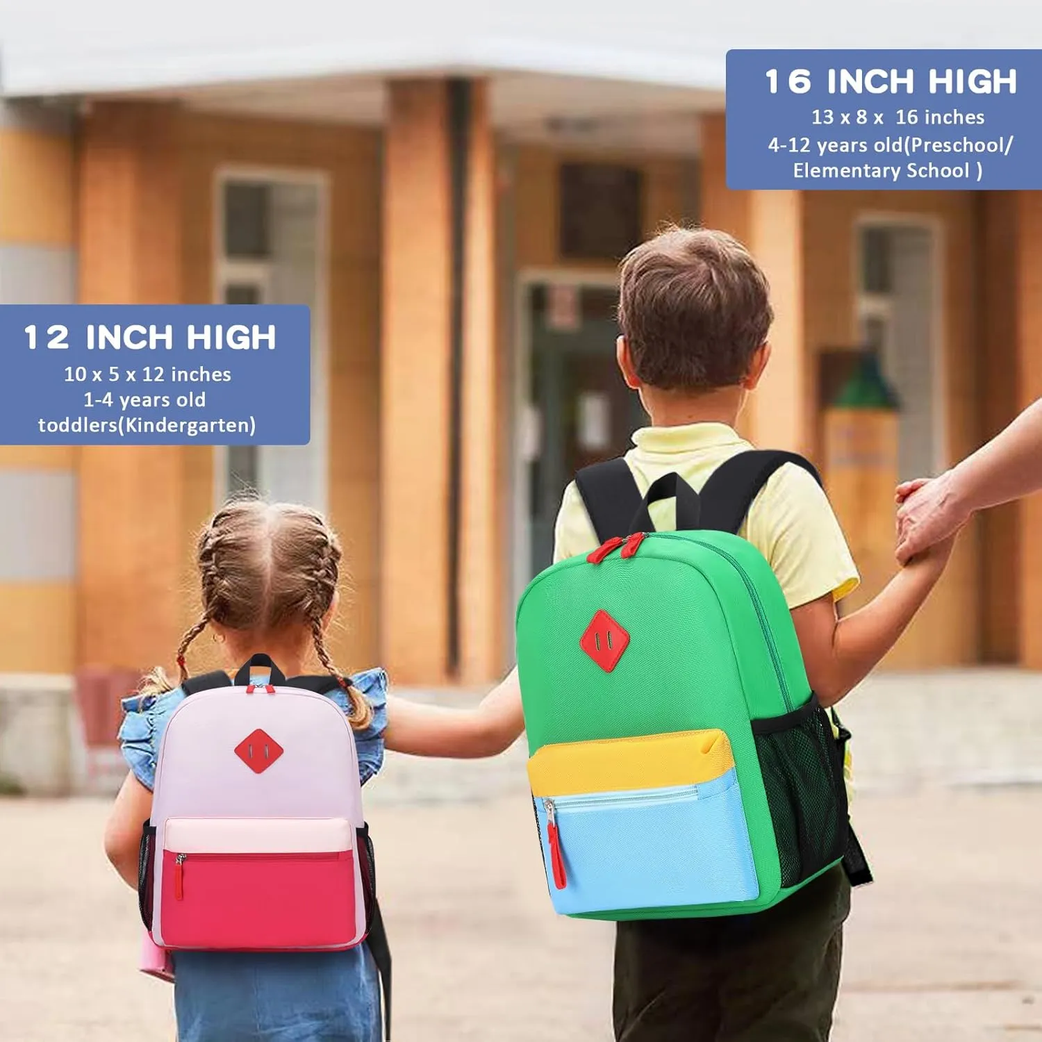 Kids Backpack, 16'' Lightweight School Backpack for Boys Girls,Casual Bookbag for Primary Elementary Middle School,Age 5-14,Green and Blue,Large Size