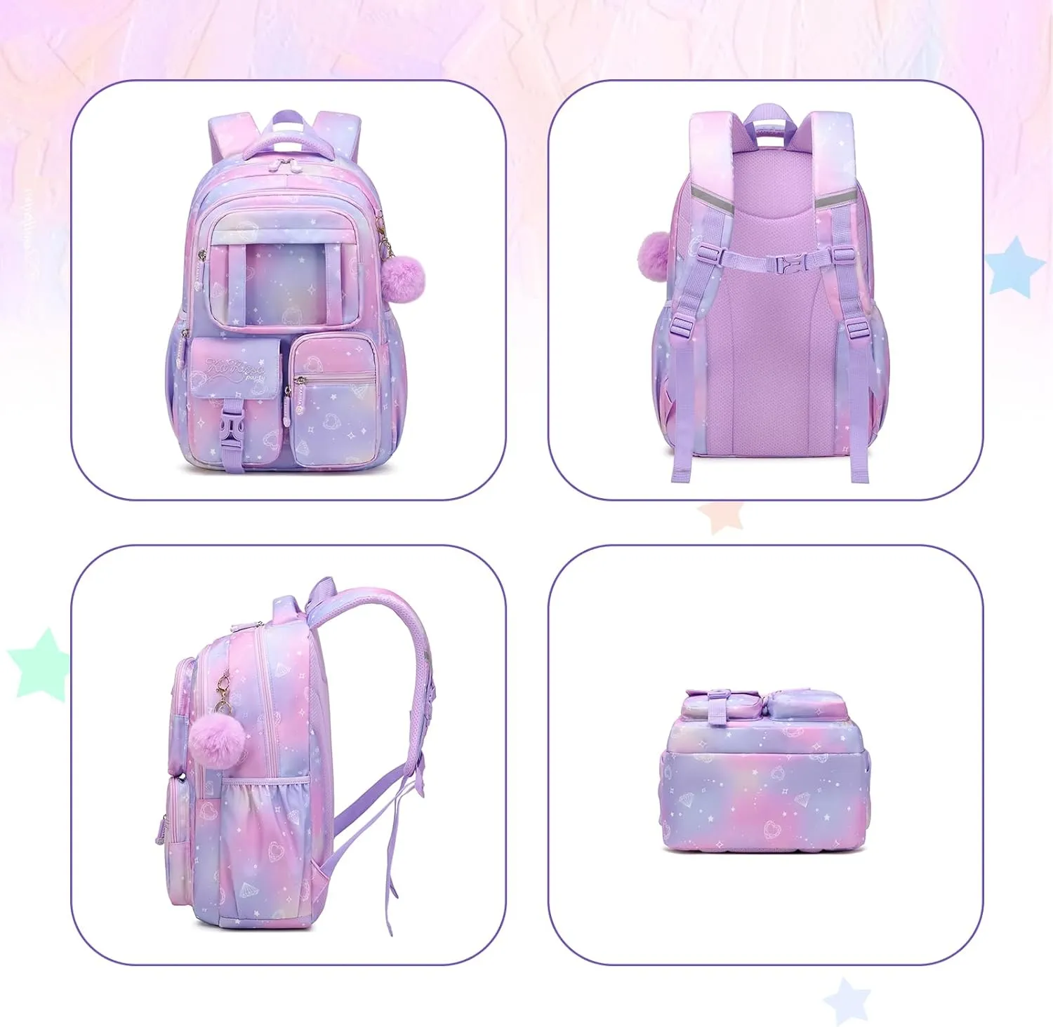 Kids Backpack for Girls - Middle School & Elementary School - Kawaii Ita Backpack - Purple