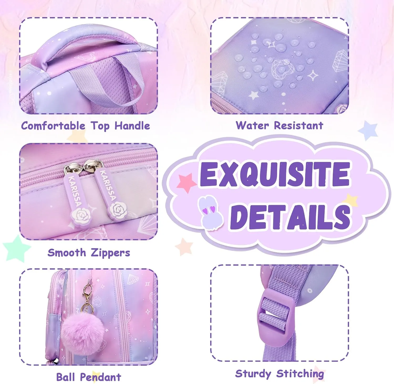 Kids Backpack for Girls - Middle School & Elementary School - Kawaii Ita Backpack - Purple