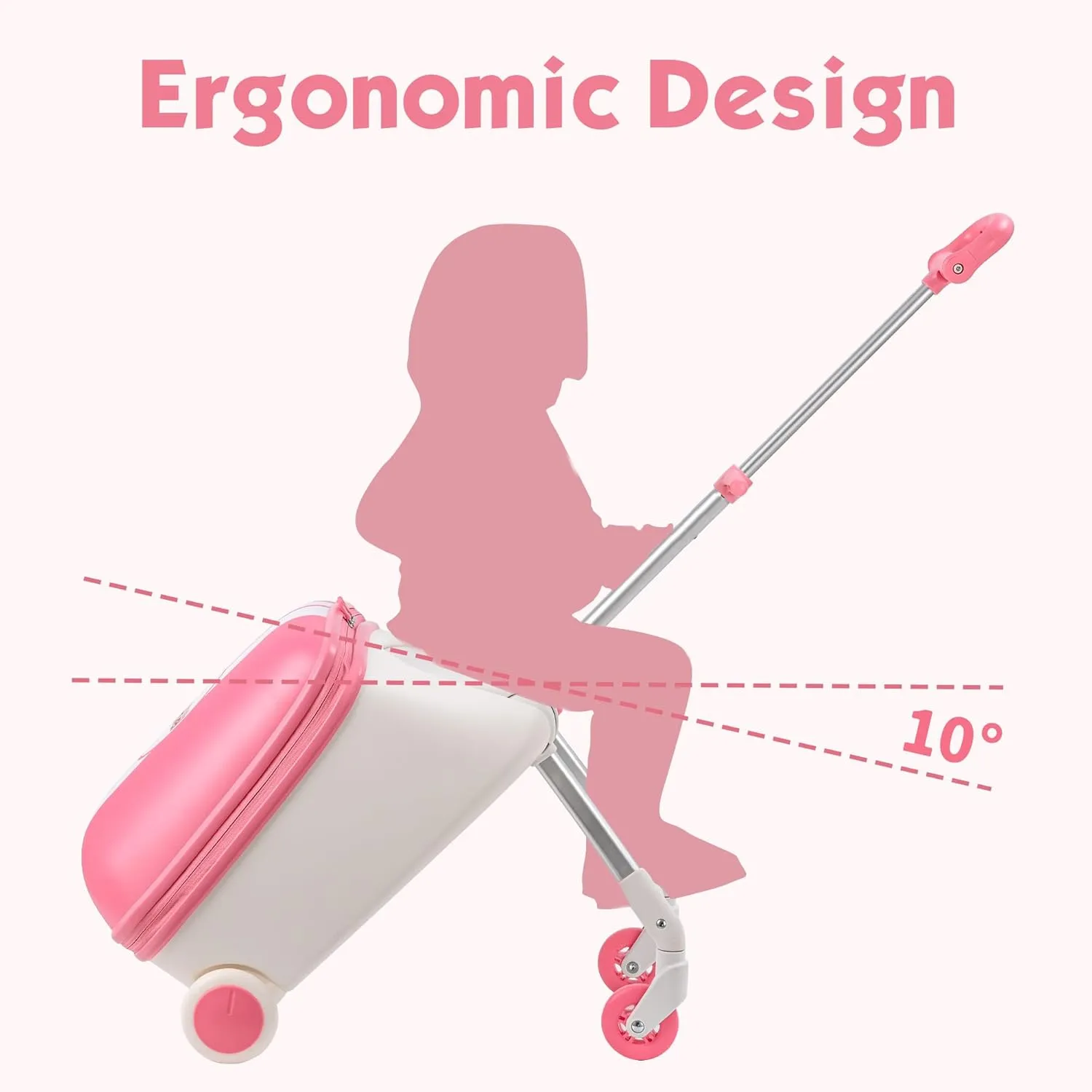 Kids Ride-on Luggage with Spinner Wheels Suitcase, Kid's Ride-On Suitcase Help Your Child Relax, Carry On Trolley Luggage (Pink)