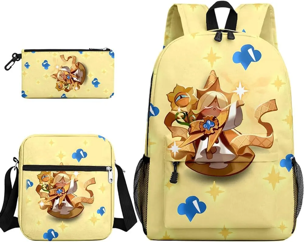 Kids Shadow Milk Cookie Backpack Shoulder Bag Pencil Case 3PCS Set - 17in (B,3cps)
